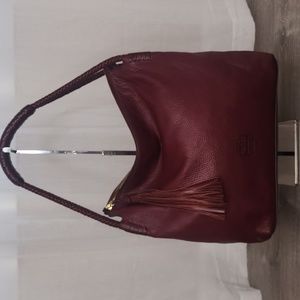 Tory Burch Taylor Imperial Garnet pebble leather hobo bag braided handles